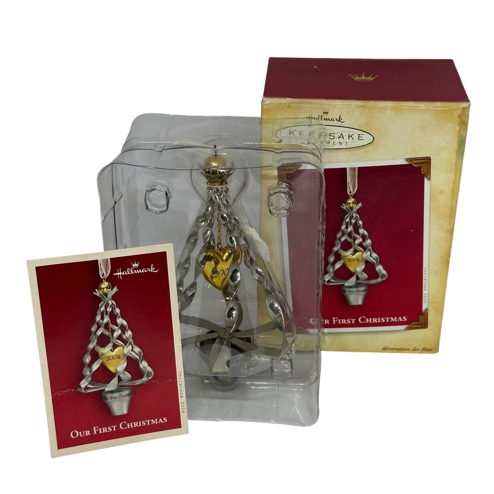 Hallmark Ornament Our First Christmas Silver Gold Heart Tree 2004 Keepsake Box